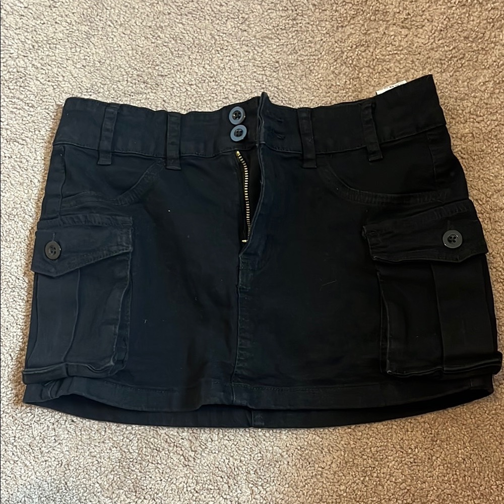 Black Cargo Mini Skirt
